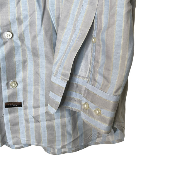 Robert Talbott Mens Shirt Size Large Blue Gray Yellow‎ Striped 100% Cotton LS - Picture 3 of 4